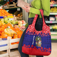 Belize Christmas Grocery Bag with Santa Toucan Palm Tree and Tribal Holiday Pattern - Wonder Print Shop