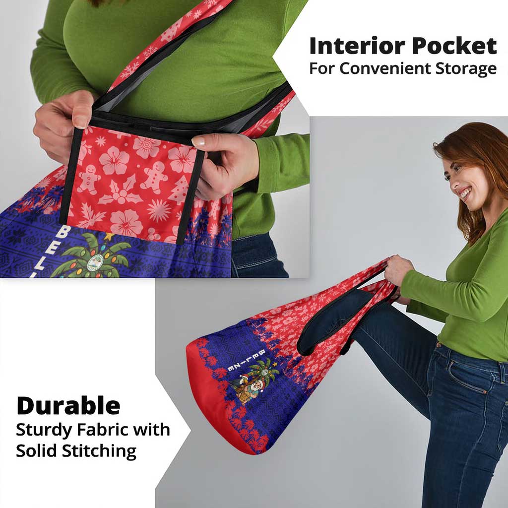 Belize Christmas Grocery Bag with Santa Toucan Palm Tree and Tribal Holiday Pattern - Wonder Print Shop