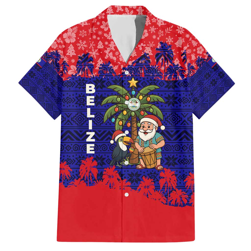 Belize Christmas Hawaiian Shirt with Santa Toucan Palm Tree and Tribal Holiday Pattern - Wonder Print Shop