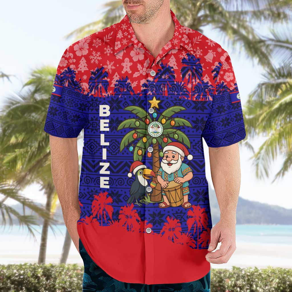 Belize Christmas Hawaiian Shirt with Santa Toucan Palm Tree and Tribal Holiday Pattern - Wonder Print Shop