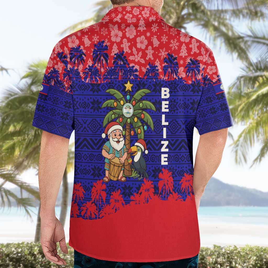 Belize Christmas Hawaiian Shirt with Santa Toucan Palm Tree and Tribal Holiday Pattern - Wonder Print Shop