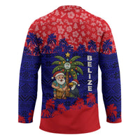 Belize Christmas Hockey Jersey with Santa Toucan Palm Tree and Tribal Holiday Pattern - Wonder Print Shop