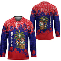 Belize Christmas Hockey Jersey with Santa Toucan Palm Tree and Tribal Holiday Pattern - Wonder Print Shop