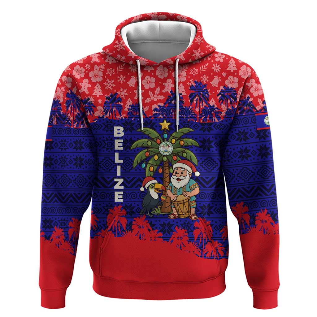 Belize Christmas Hoodie with Santa Toucan Palm Tree and Tribal Holiday Pattern - Wonder Print Shop