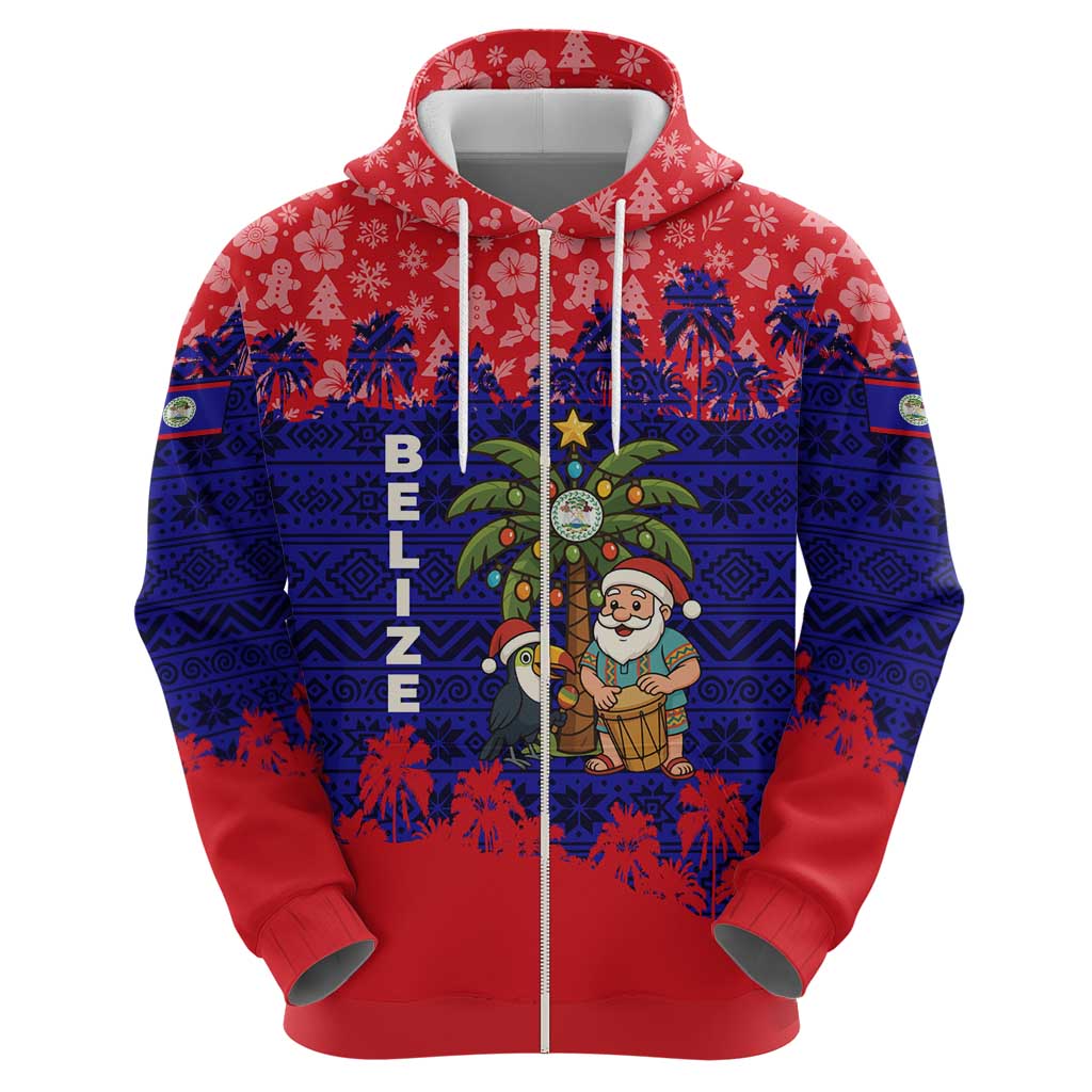 Belize Christmas Hoodie with Santa Toucan Palm Tree and Tribal Holiday Pattern - Wonder Print Shop