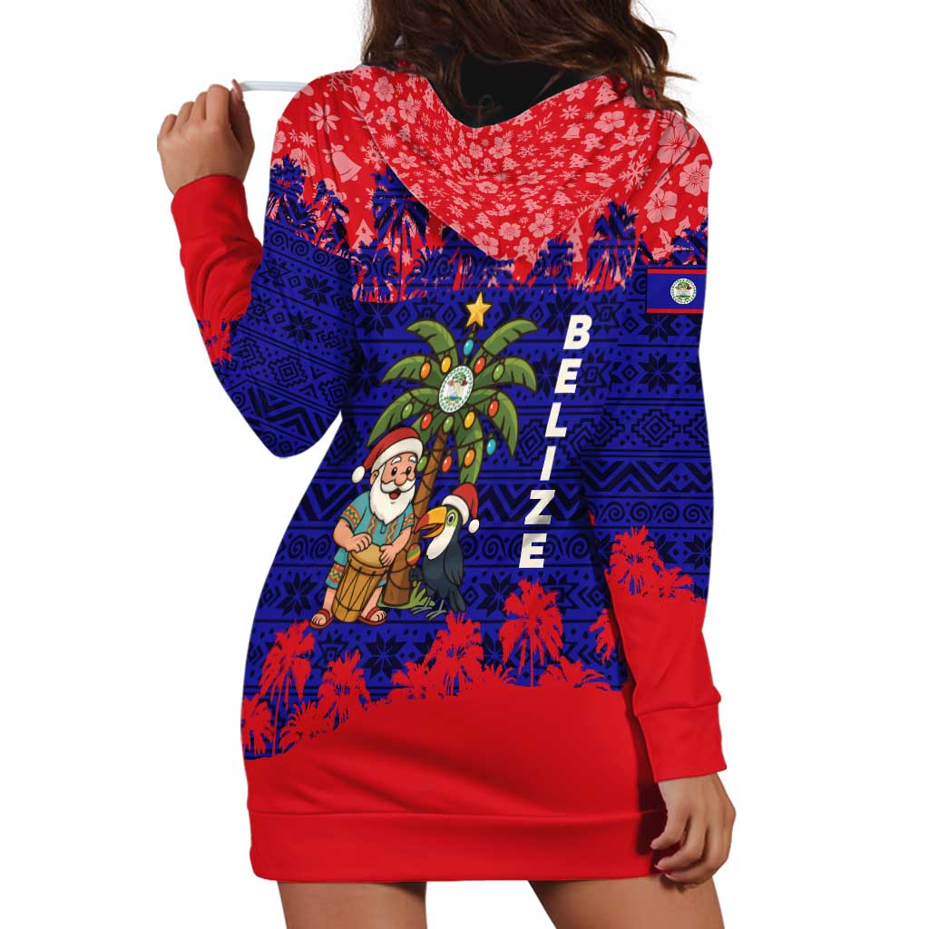Belize Christmas Hoodie Dress with Santa Toucan Palm Tree and Tribal Holiday Pattern - Wonder Print Shop