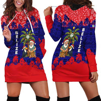 Belize Christmas Hoodie Dress with Santa Toucan Palm Tree and Tribal Holiday Pattern - Wonder Print Shop