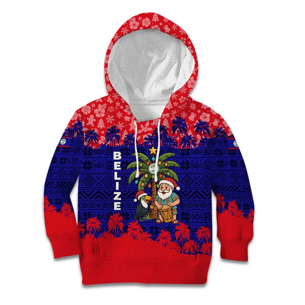 Belize Christmas Kid Hoodie with Santa Toucan Palm Tree and Tribal Holiday Pattern - Wonder Print Shop