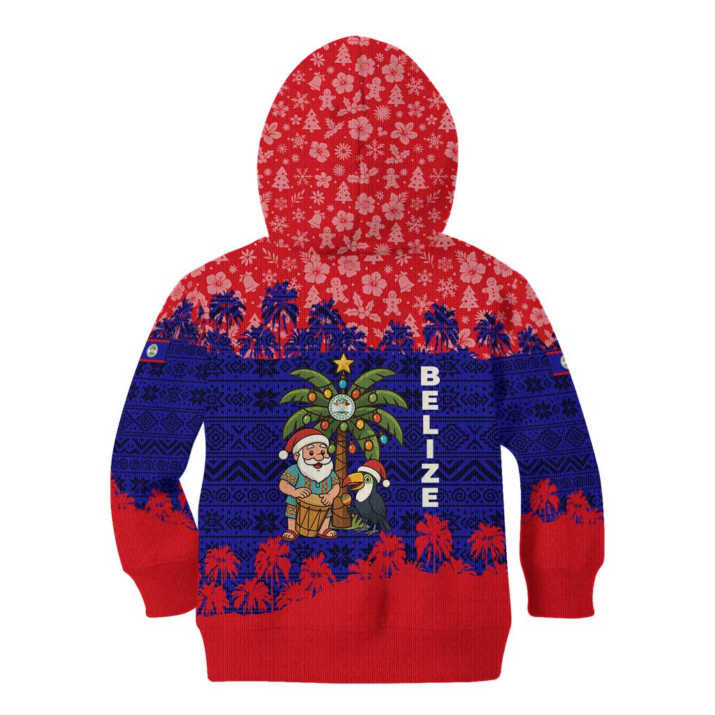 Belize Christmas Kid Hoodie with Santa Toucan Palm Tree and Tribal Holiday Pattern - Wonder Print Shop