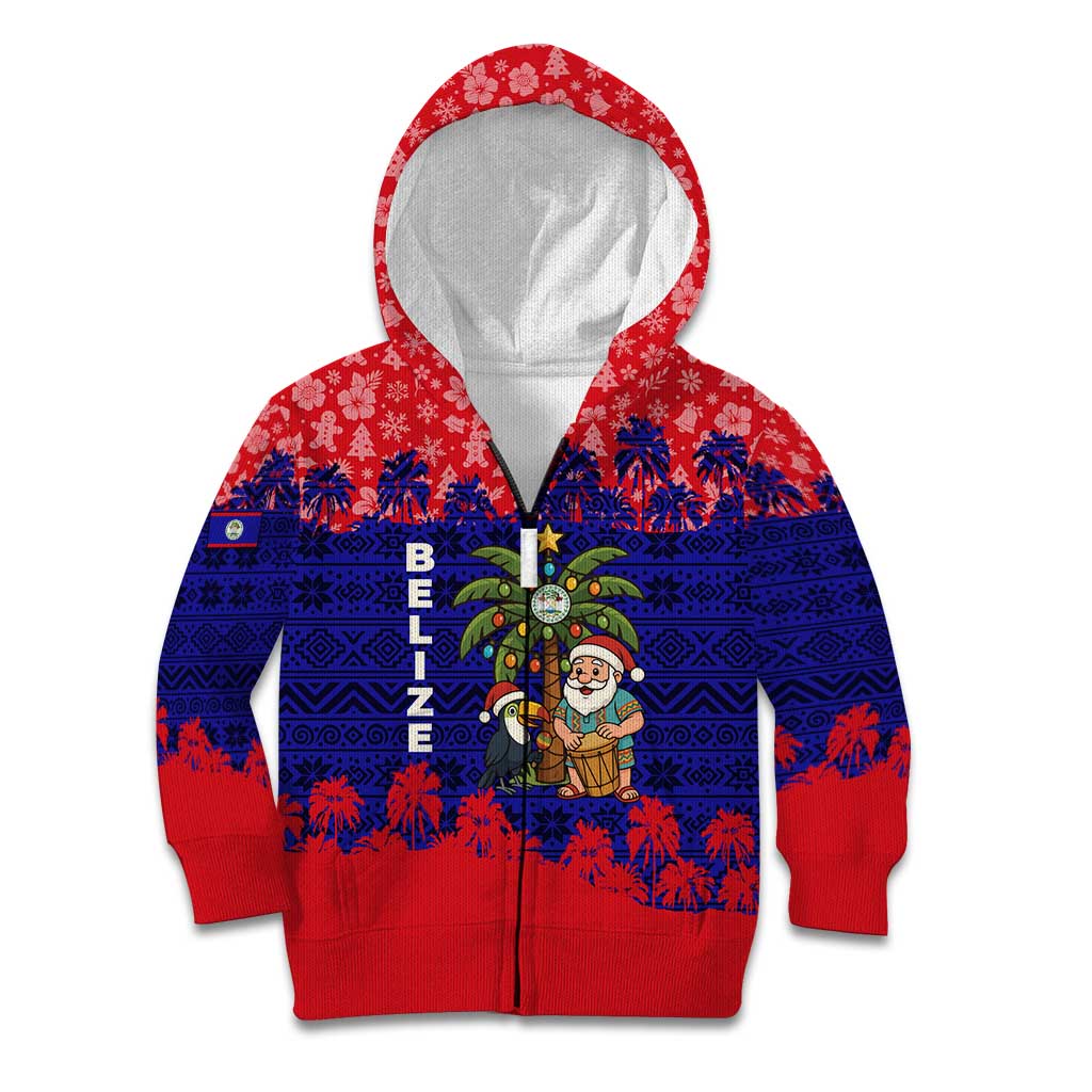Belize Christmas Kid Hoodie with Santa Toucan Palm Tree and Tribal Holiday Pattern - Wonder Print Shop