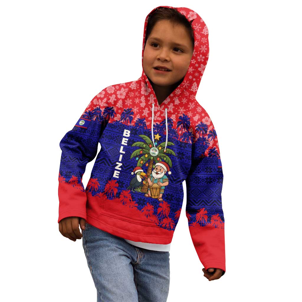 Belize Christmas Kid Hoodie with Santa Toucan Palm Tree and Tribal Holiday Pattern - Wonder Print Shop