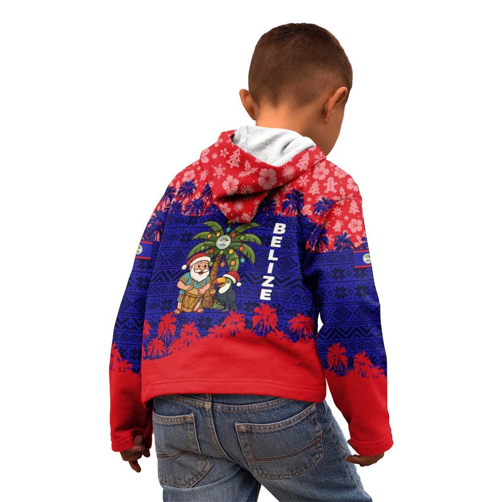 Belize Christmas Kid Hoodie with Santa Toucan Palm Tree and Tribal Holiday Pattern - Wonder Print Shop