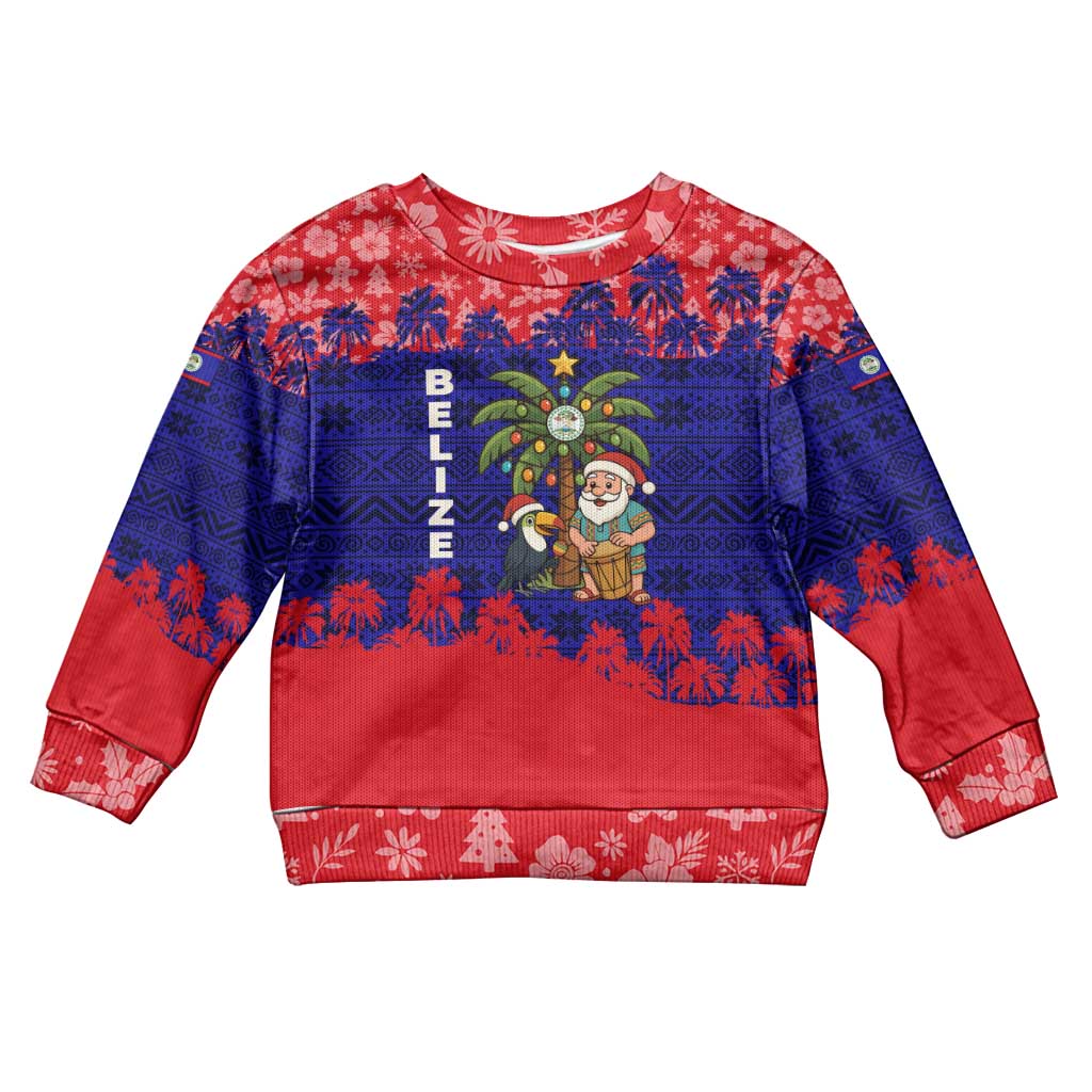 Belize Christmas Kid Ugly Christmas Sweater with Santa Toucan Palm Tree and Tribal Holiday Pattern - Wonder Print Shop