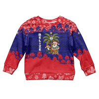 Belize Christmas Kid Ugly Christmas Sweater with Santa Toucan Palm Tree and Tribal Holiday Pattern - Wonder Print Shop