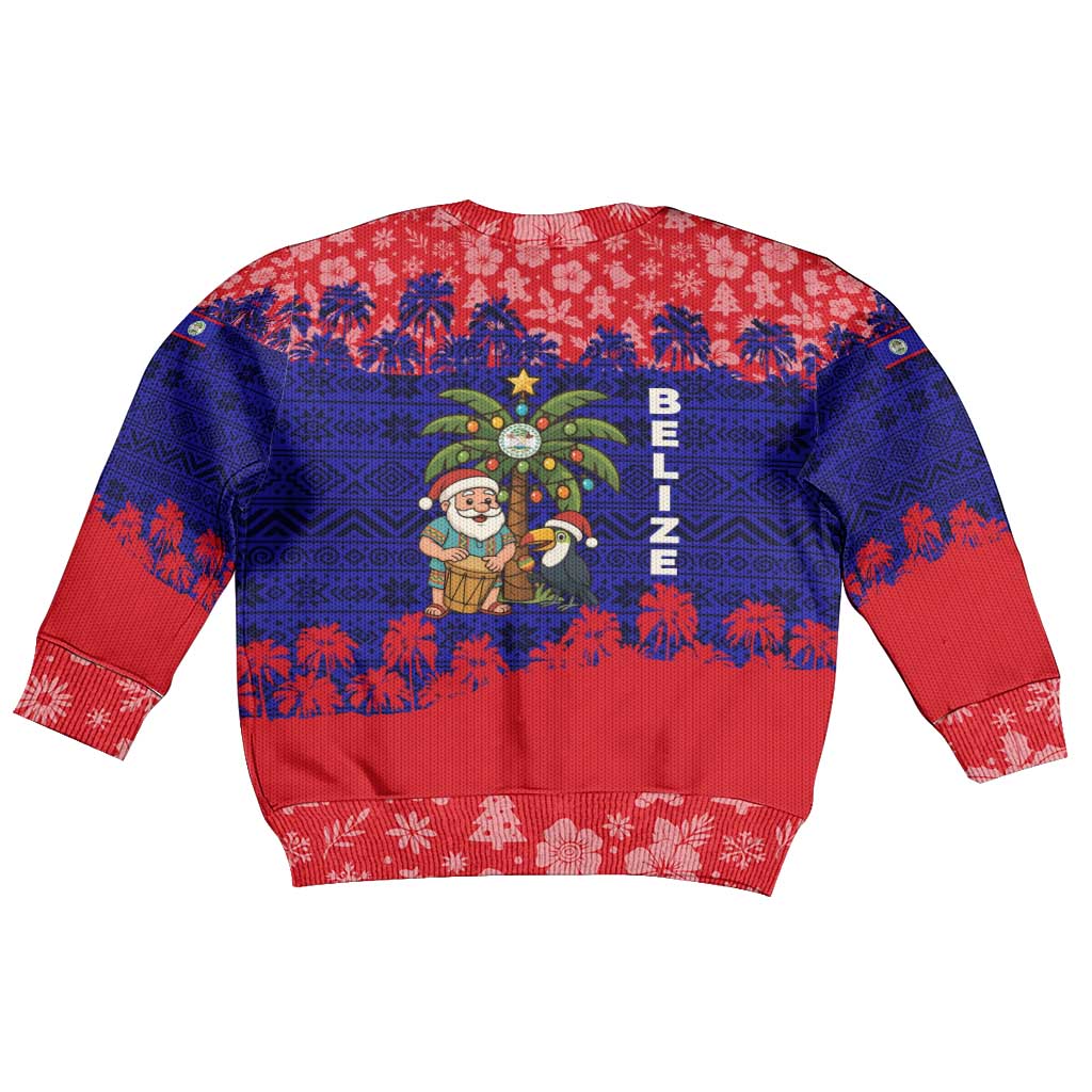 Belize Christmas Kid Ugly Christmas Sweater with Santa Toucan Palm Tree and Tribal Holiday Pattern - Wonder Print Shop
