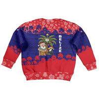 Belize Christmas Kid Ugly Christmas Sweater with Santa Toucan Palm Tree and Tribal Holiday Pattern - Wonder Print Shop