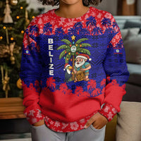 Belize Christmas Kid Ugly Christmas Sweater with Santa Toucan Palm Tree and Tribal Holiday Pattern - Wonder Print Shop