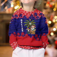 Belize Christmas Kid Ugly Christmas Sweater with Santa Toucan Palm Tree and Tribal Holiday Pattern - Wonder Print Shop