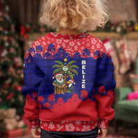 Belize Christmas Kid Ugly Christmas Sweater with Santa Toucan Palm Tree and Tribal Holiday Pattern - Wonder Print Shop