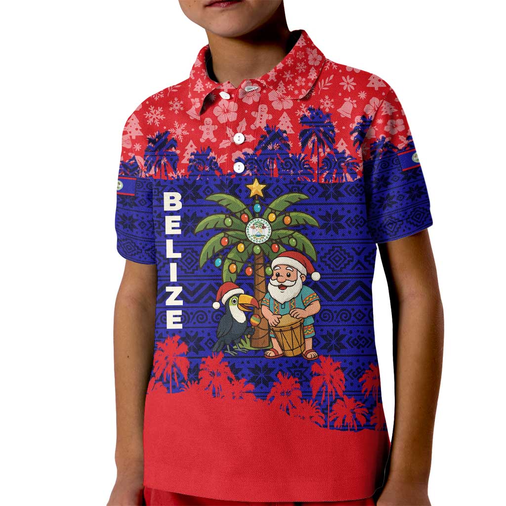 Belize Christmas Kid Polo Shirt with Santa Toucan Palm Tree and Tribal Holiday Pattern - Wonder Print Shop
