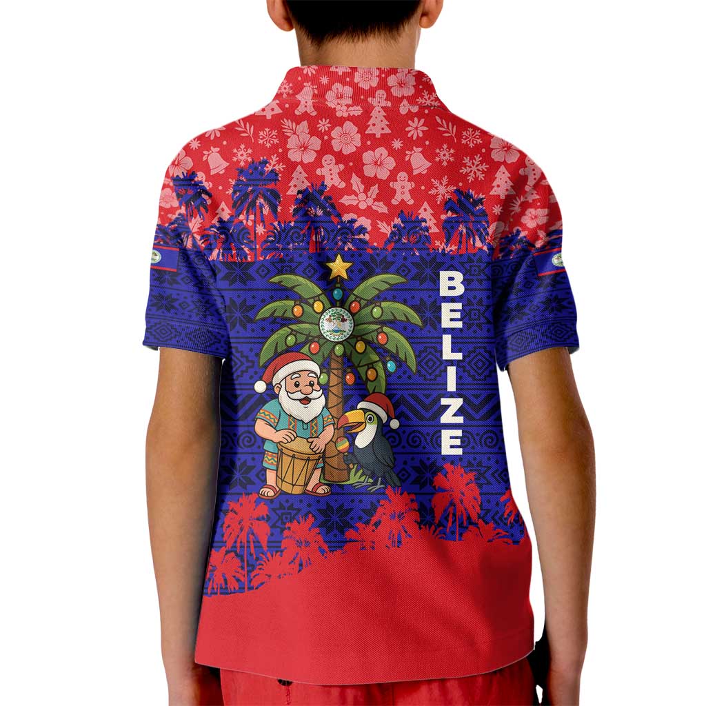 Belize Christmas Kid Polo Shirt with Santa Toucan Palm Tree and Tribal Holiday Pattern - Wonder Print Shop