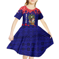 Belize Christmas Kid Short Sleeve Dress with Santa Toucan Palm Tree and Tribal Holiday Pattern - Wonder Print Shop