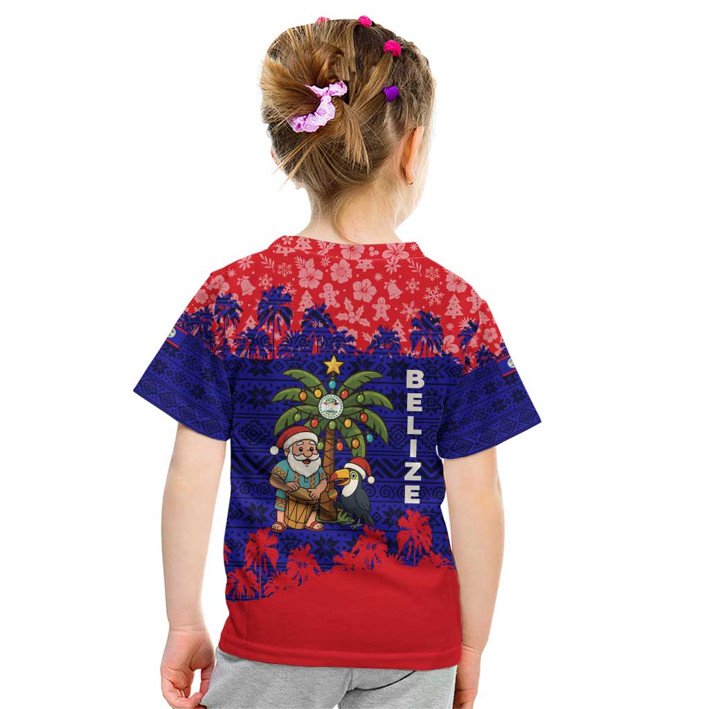 Belize Christmas Kid T Shirt with Santa Toucan Palm Tree and Tribal Holiday Pattern - Wonder Print Shop