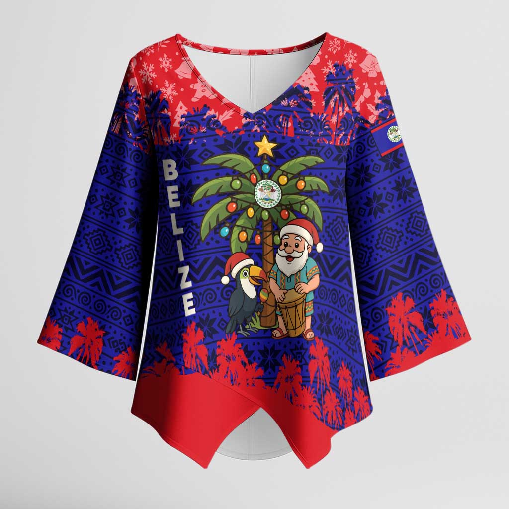 Belize Christmas Kimono Sleeve Blouse with Santa Toucan Palm Tree and Tribal Holiday Pattern - Wonder Print Shop