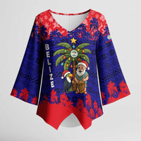 Belize Christmas Kimono Sleeve Blouse with Santa Toucan Palm Tree and Tribal Holiday Pattern - Wonder Print Shop