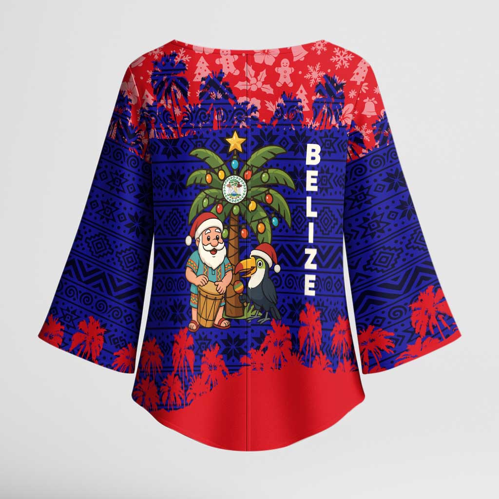 Belize Christmas Kimono Sleeve Blouse with Santa Toucan Palm Tree and Tribal Holiday Pattern - Wonder Print Shop