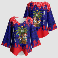 Belize Christmas Kimono Sleeve Blouse with Santa Toucan Palm Tree and Tribal Holiday Pattern - Wonder Print Shop