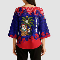 Belize Christmas Kimono Sleeve Blouse with Santa Toucan Palm Tree and Tribal Holiday Pattern - Wonder Print Shop