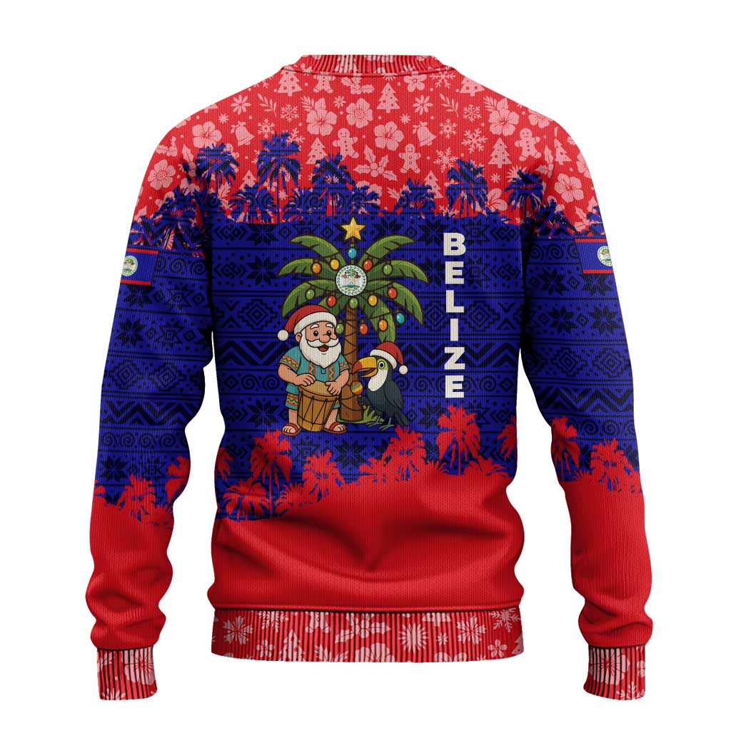 Belize Christmas Ugly Christmas Sweater with Santa Toucan Palm Tree and Tribal Holiday Pattern - Wonder Print Shop