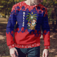 Belize Christmas Ugly Christmas Sweater with Santa Toucan Palm Tree and Tribal Holiday Pattern - Wonder Print Shop