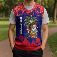 Belize Christmas Knitted V-Neck Vest with Santa Toucan Palm Tree and Tribal Holiday Pattern - Wonder Print Shop