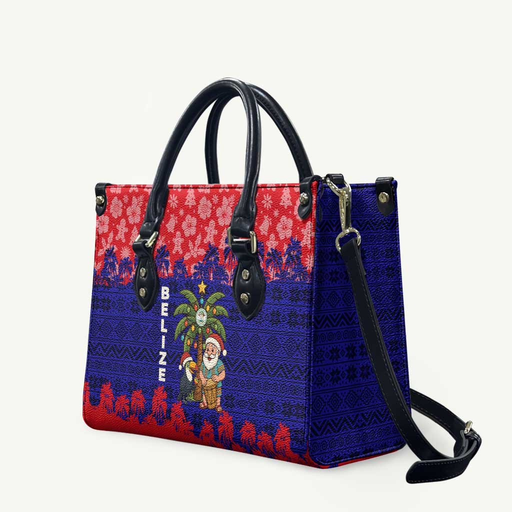 Belize Christmas Leather Bag with Santa Toucan Palm Tree and Tribal Holiday Pattern - Wonder Print Shop