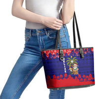 Belize Christmas Leather Tote Bag with Santa Toucan Palm Tree and Tribal Holiday Pattern - Wonder Print Shop
