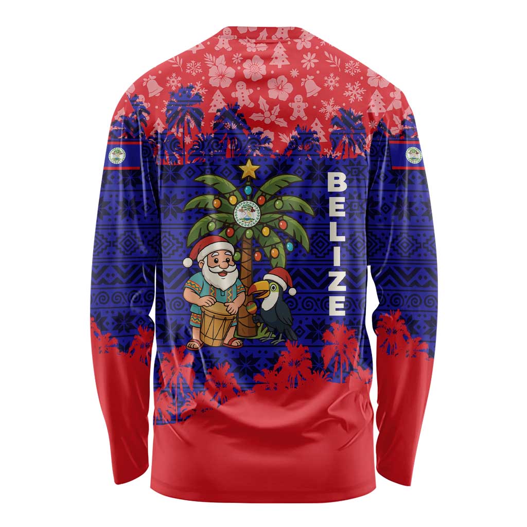 Belize Christmas Long Sleeve Shirt with Santa Toucan Palm Tree and Tribal Holiday Pattern - Wonder Print Shop