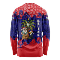 Belize Christmas Long Sleeve Shirt with Santa Toucan Palm Tree and Tribal Holiday Pattern - Wonder Print Shop