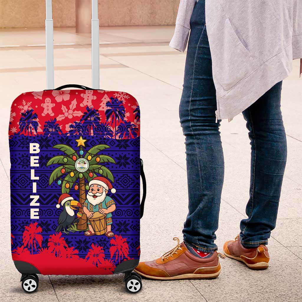 Belize Christmas Luggage Cover with Santa Toucan Palm Tree and Tribal Holiday Pattern - Wonder Print Shop