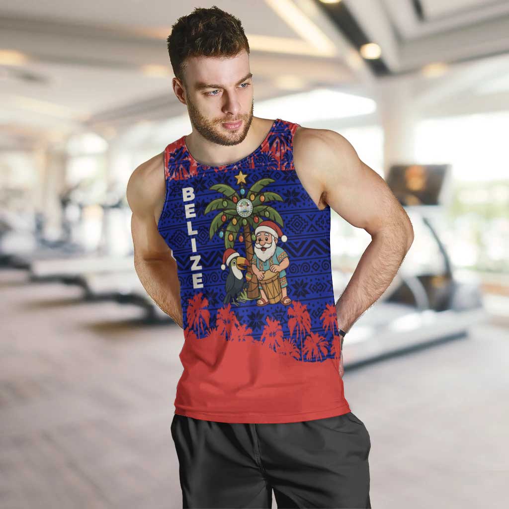 Belize Christmas Men Tank Top with Santa Toucan Palm Tree and Tribal Holiday Pattern - Wonder Print Shop