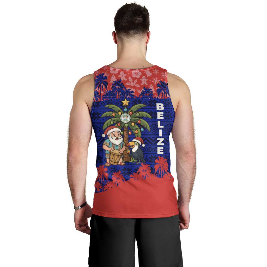 Belize Christmas Men Tank Top with Santa Toucan Palm Tree and Tribal Holiday Pattern - Wonder Print Shop