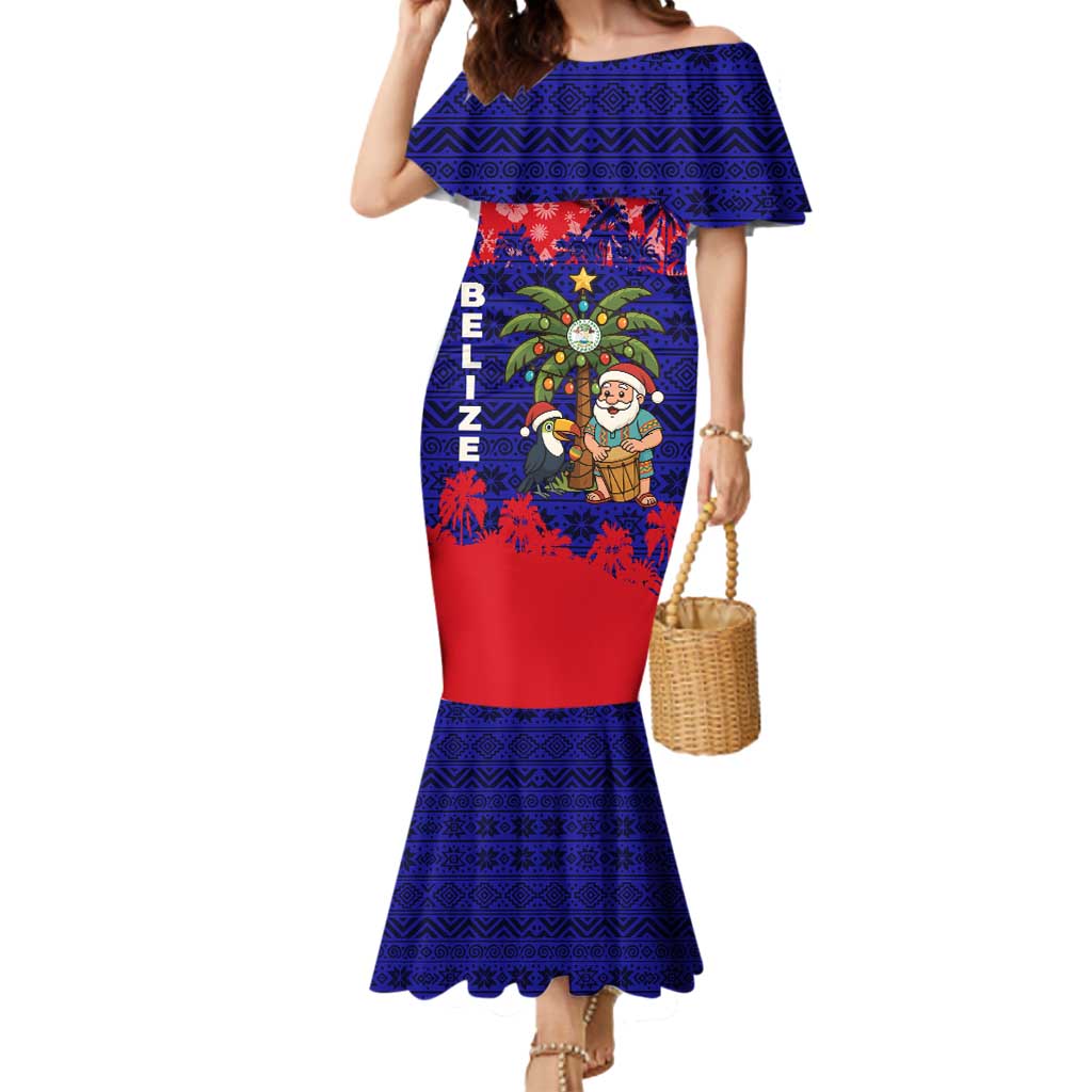 Belize Christmas Mermaid Dress with Santa Toucan Palm Tree and Tribal Holiday Pattern - Wonder Print Shop