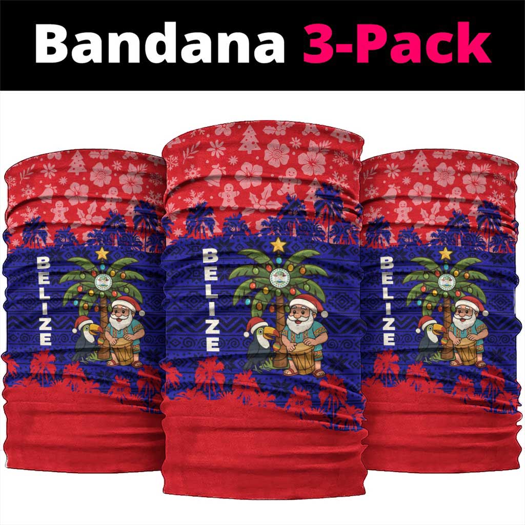 Belize Christmas Neck Gaiter with Santa Toucan Palm Tree and Tribal Holiday Pattern - Wonder Print Shop