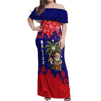 Belize Christmas Off Shoulder Maxi Dress with Santa Toucan Palm Tree and Tribal Holiday Pattern - Wonder Print Shop