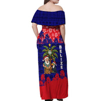 Belize Christmas Off Shoulder Maxi Dress with Santa Toucan Palm Tree and Tribal Holiday Pattern - Wonder Print Shop