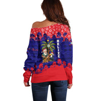 Belize Christmas Off Shoulder Sweater with Santa Toucan Palm Tree and Tribal Holiday Pattern - Wonder Print Shop
