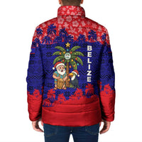 Belize Christmas Padded Jacket with Santa Toucan Palm Tree and Tribal Holiday Pattern - Wonder Print Shop