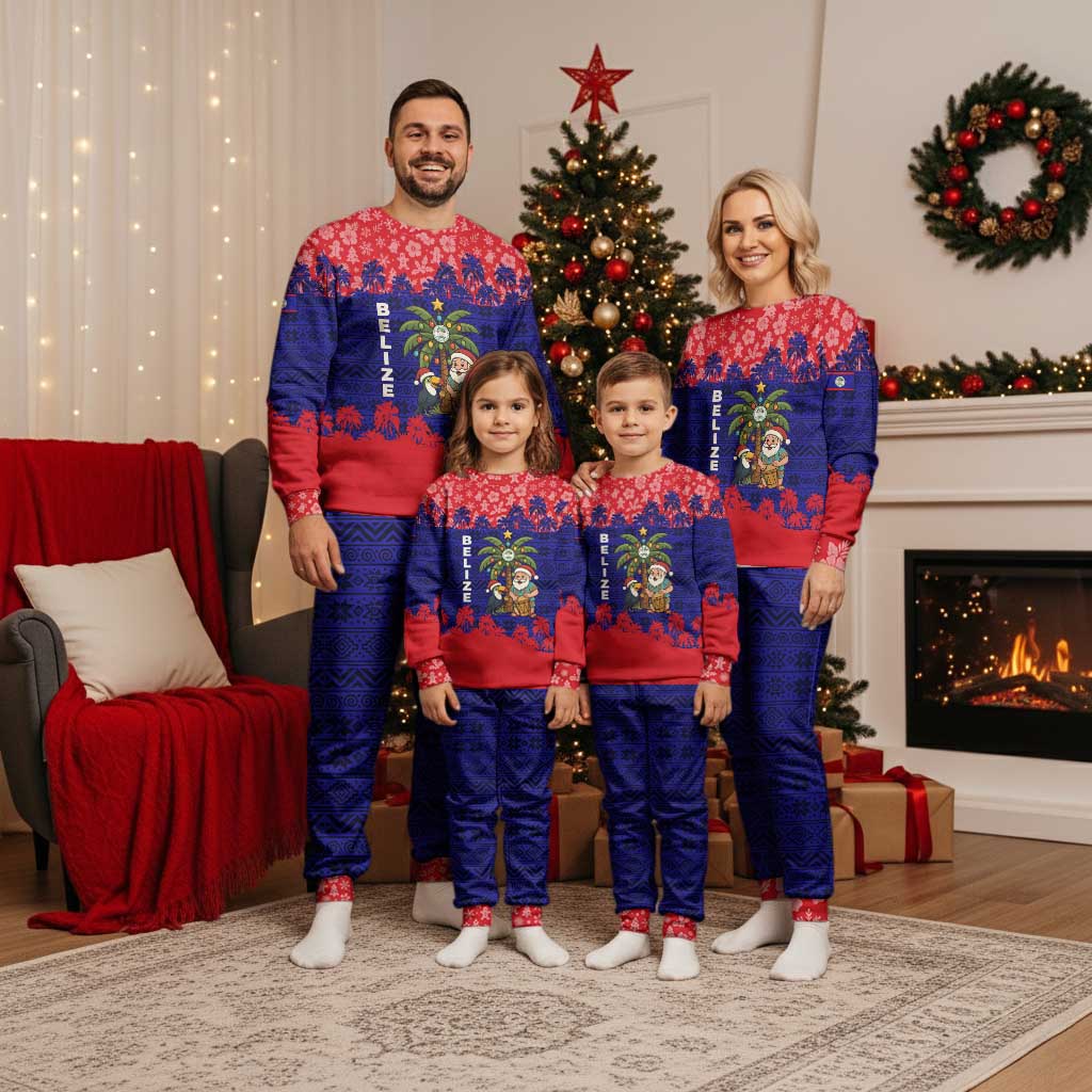 Belize Christmas Pajama Set with Santa Toucan Palm Tree and Tribal Holiday Pattern - Wonder Print Shop