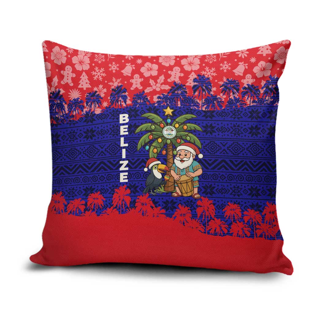 Belize Christmas Pillow Cover with Santa Toucan Palm Tree and Tribal Holiday Pattern - Wonder Print Shop